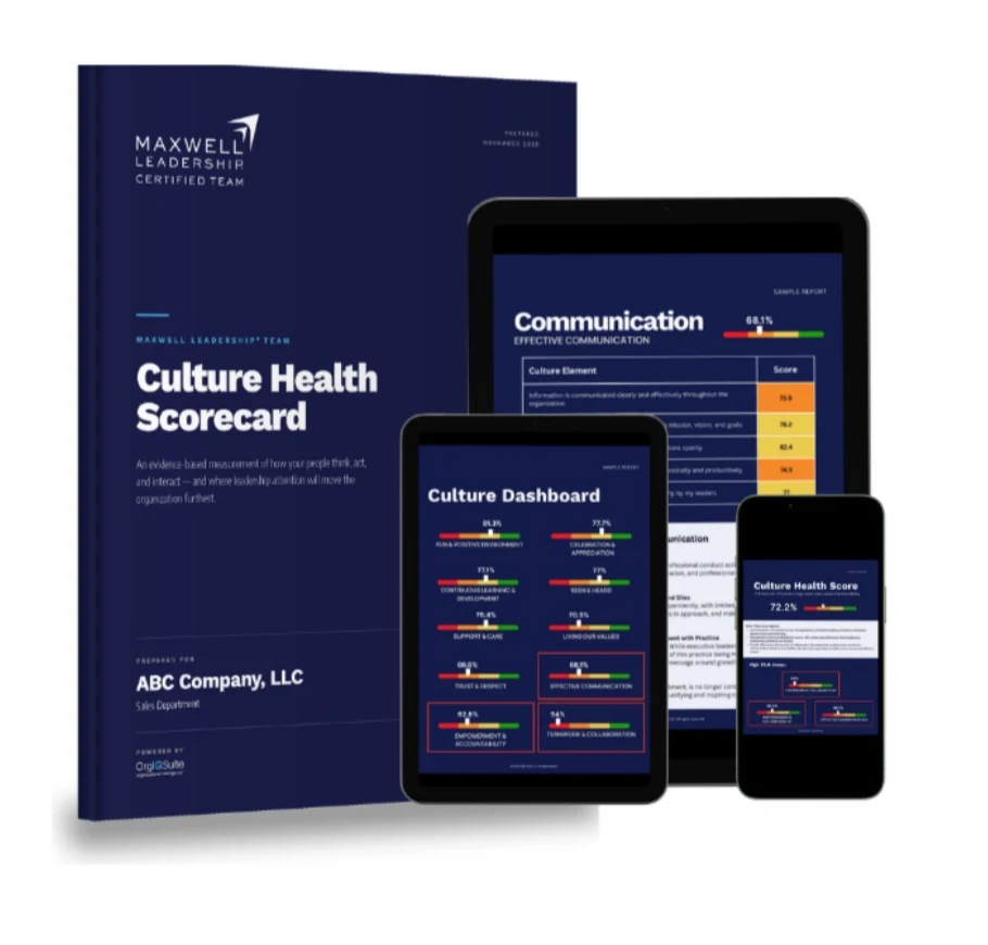 Culture Health Scorecard sample report shown on print, tablet and phone