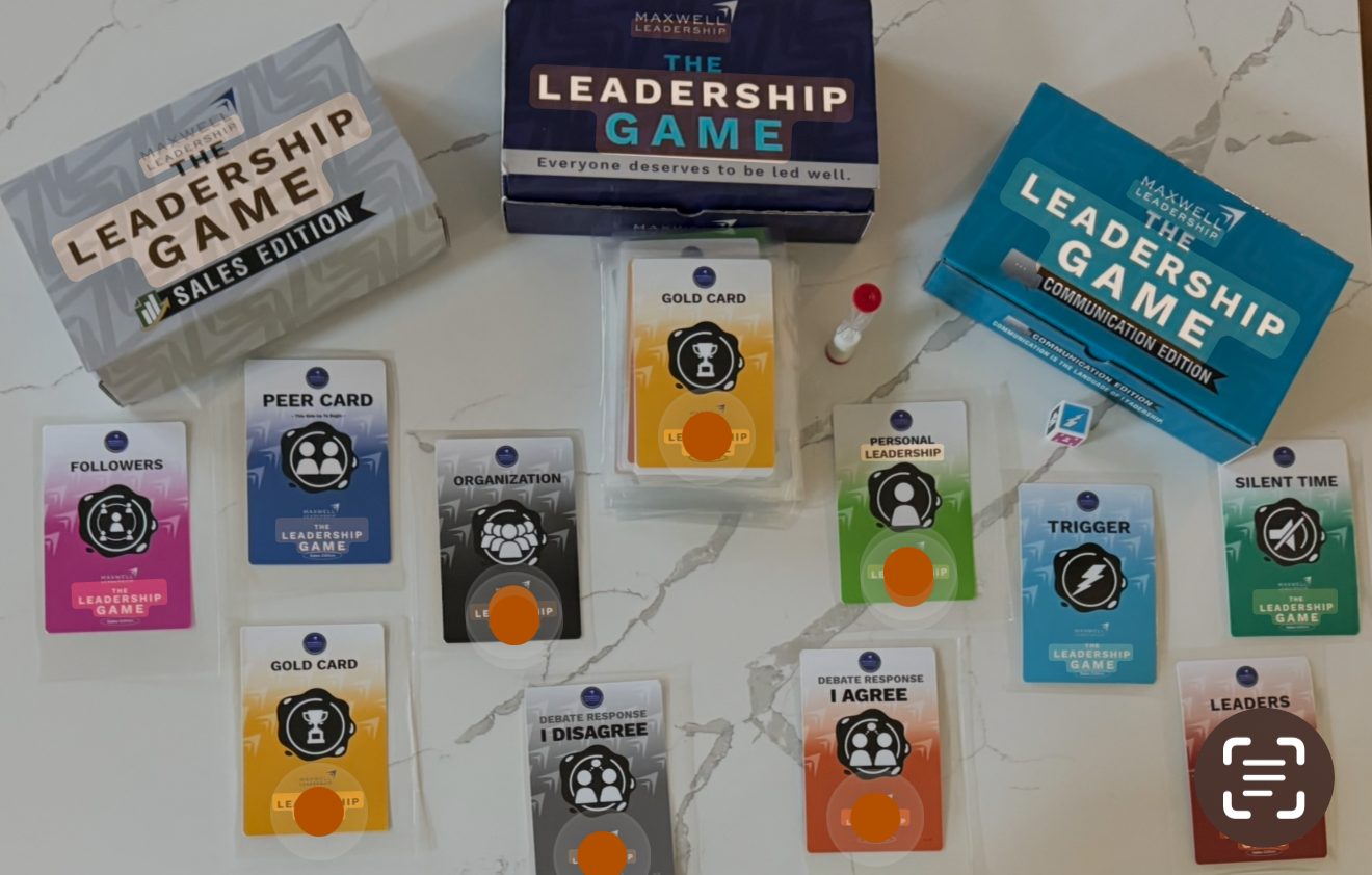 Leadership Game Experience materials laid out for a team session